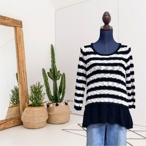 Knitted & Knotted Striped Crochet Hem Sweater
